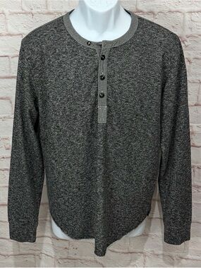 Grayers Henley Shirt Mens Large Charcoal Heather Cotton Blend Long Sleeve
